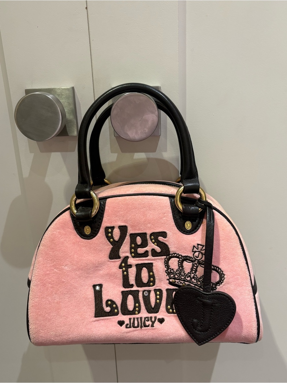 Rare Vintage Juicy Couture Pink Yes to Love P&G Velour Bowler Bag Y2K